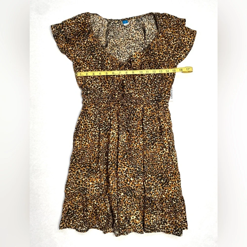Old Navy Women's Rebel Ruffle Brown Animal Print Mini Dress w/Pockets Size S NWT - Picture 10 of 11